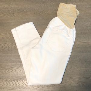 Full Panel White Distressed Denim Maternity Jeans